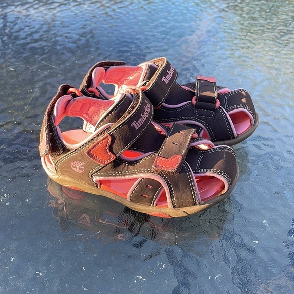 TIMBERLAND Toddler's Mad River Close Toe Sandal Pink & Brown Hiking Sz 9 - Picture 4 of 9